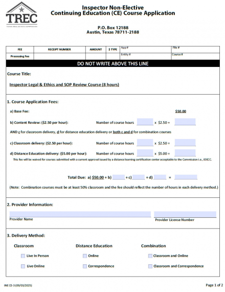 Inspector Non-Elective CE Course Application